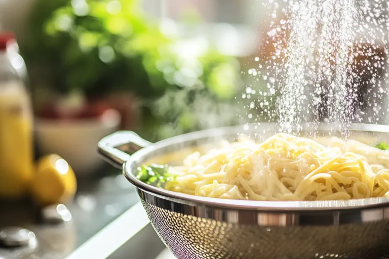 An illustrative guide explaining whether you should rinse pasta with cold water, including its effects on starch retention, sauce clinging, and texture.