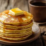 Classic old fashioned pancake recipe served with syrup