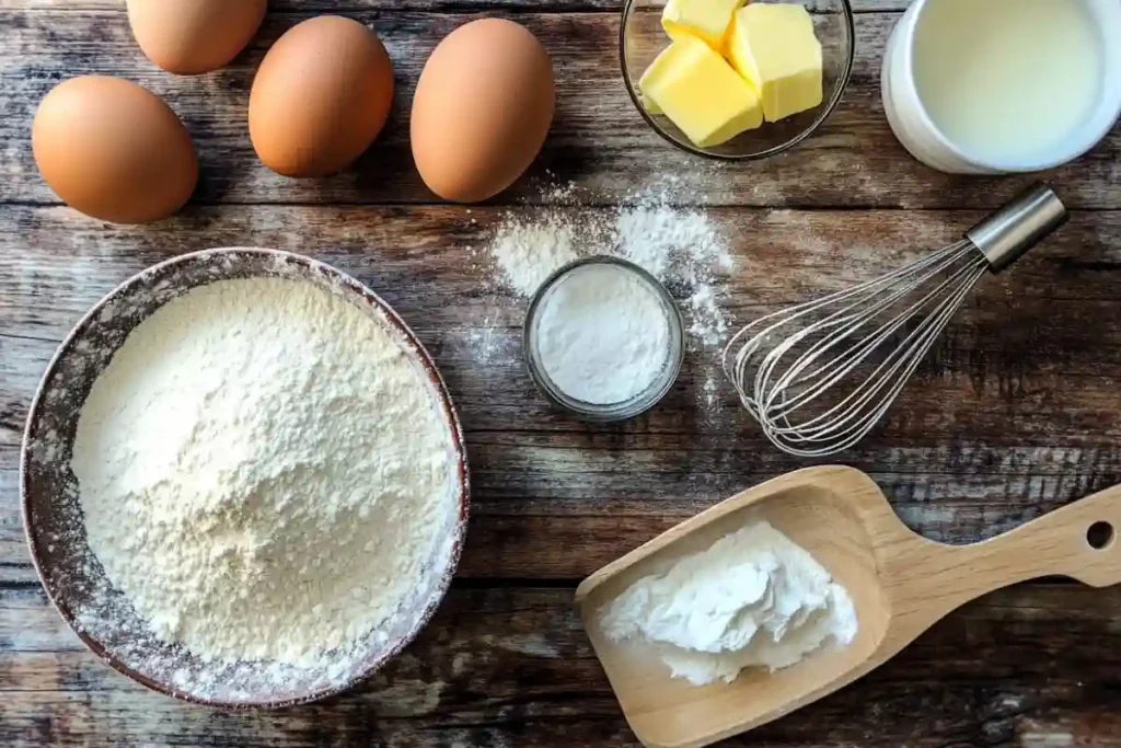 Ingredients for an old fashioned pancake recipe