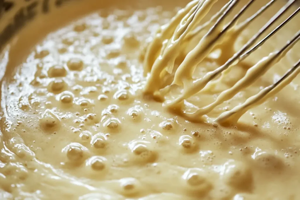 Batter being mixed for old fashioned pancakes