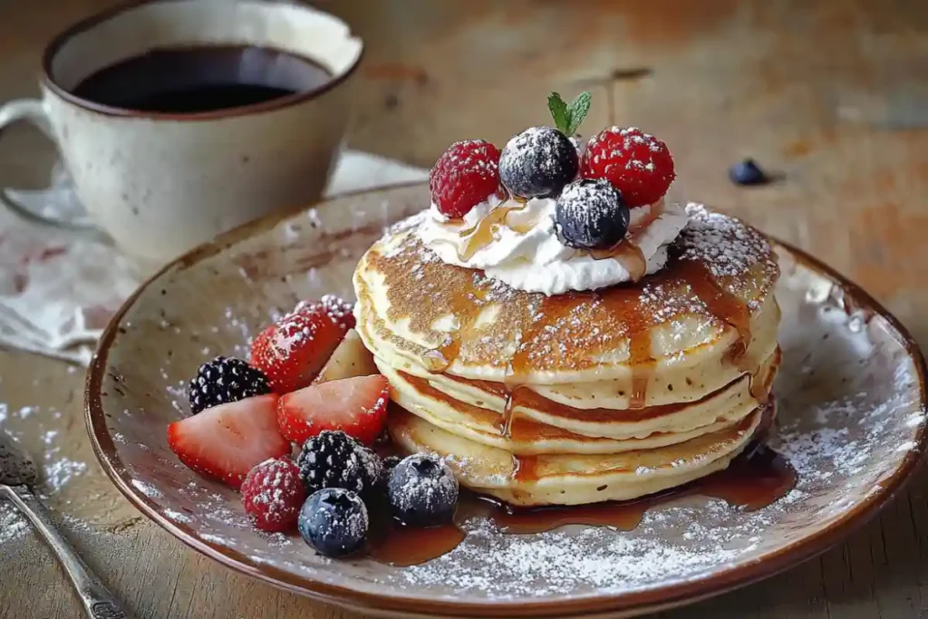 Old fashioned pancakes served with different toppings