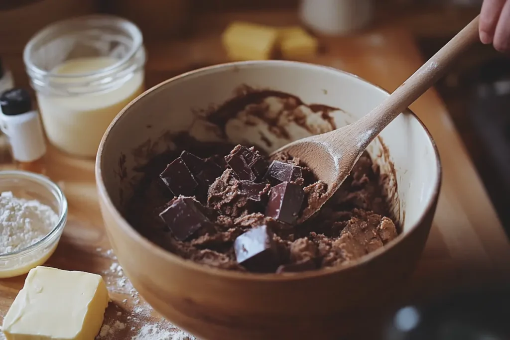 Double chunk chocolate cookie dough preparation